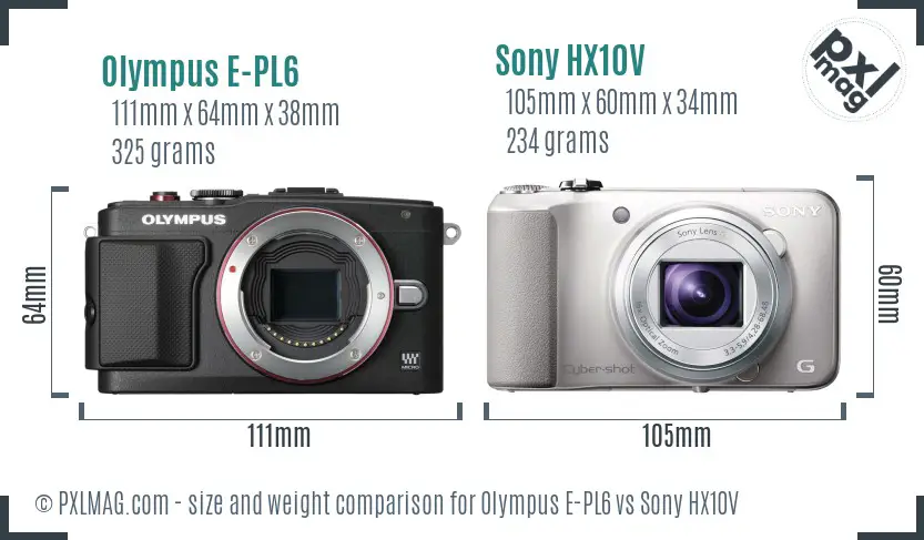 Olympus E-PL6 vs Sony HX10V size comparison
