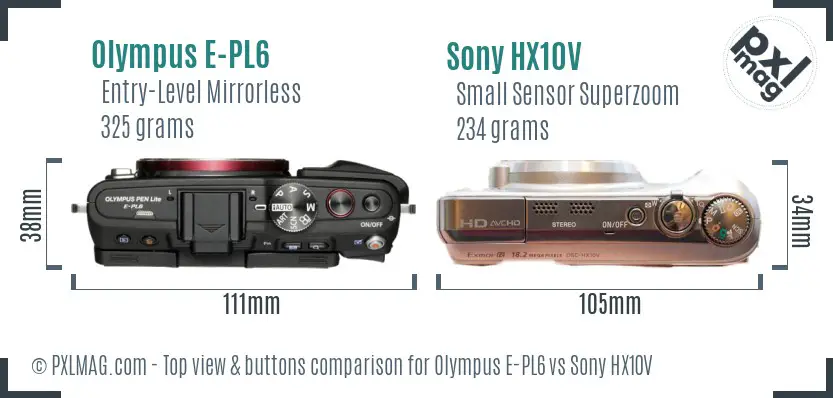 Olympus E-PL6 vs Sony HX10V top view buttons comparison