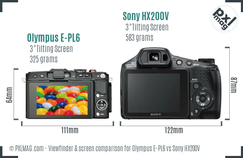 Olympus E-PL6 vs Sony HX200V Screen and Viewfinder comparison