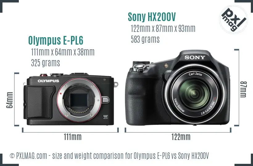 Olympus E-PL6 vs Sony HX200V size comparison