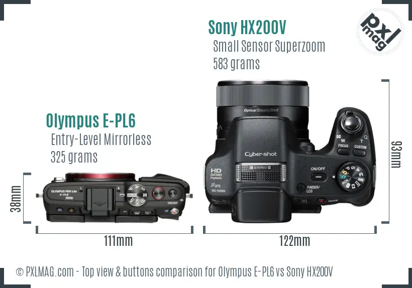 Olympus E-PL6 vs Sony HX200V top view buttons comparison