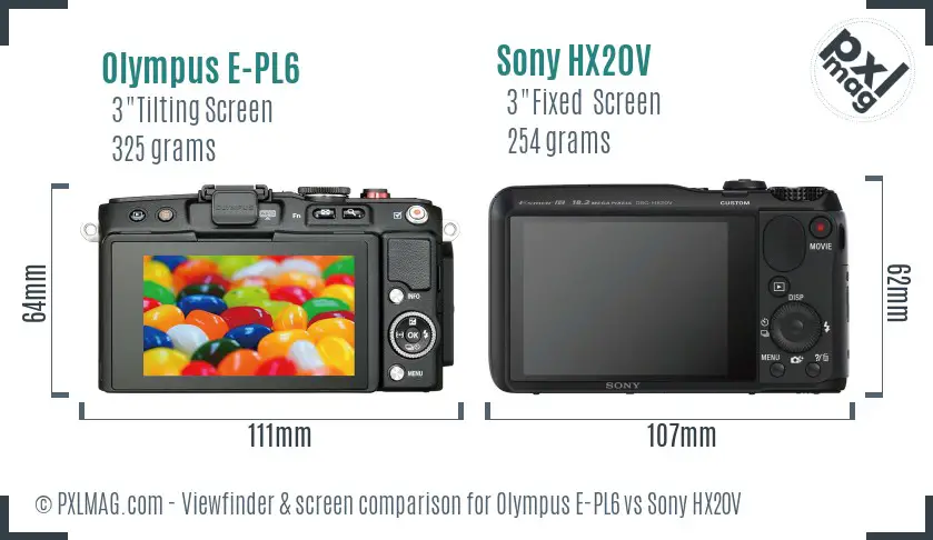 Olympus E-PL6 vs Sony HX20V Screen and Viewfinder comparison