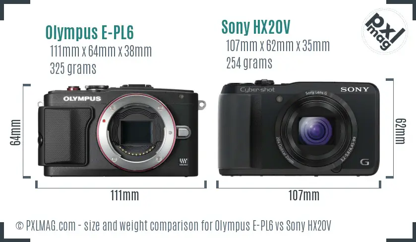 Olympus E-PL6 vs Sony HX20V size comparison