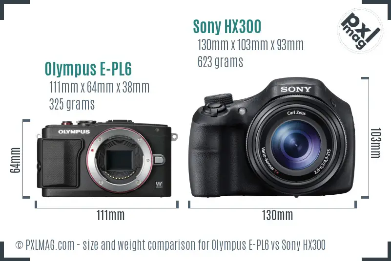 Olympus E-PL6 vs Sony HX300 size comparison