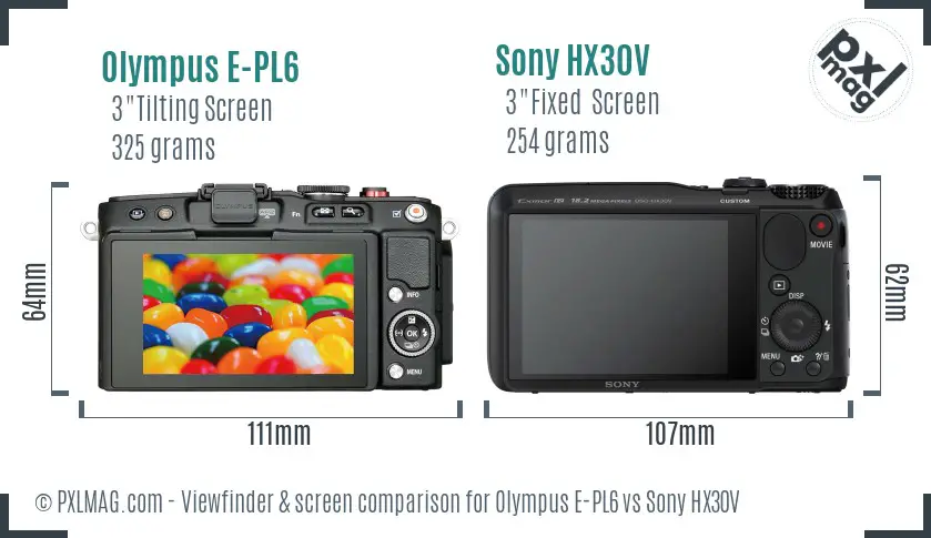 Olympus E-PL6 vs Sony HX30V Screen and Viewfinder comparison