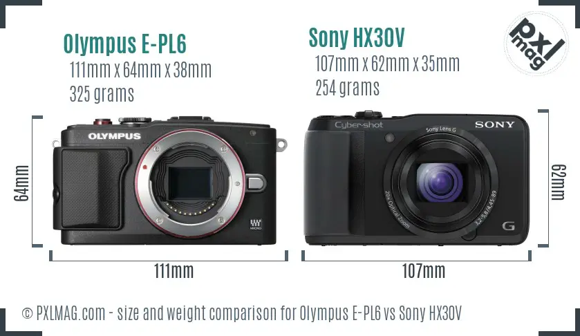 Olympus E-PL6 vs Sony HX30V size comparison