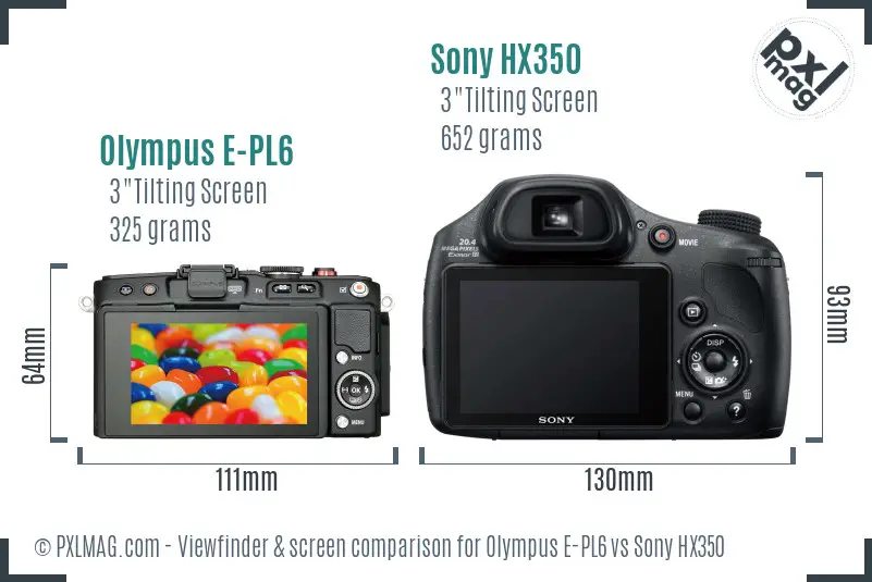 Olympus E-PL6 vs Sony HX350 Screen and Viewfinder comparison