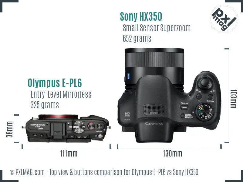 Olympus E-PL6 vs Sony HX350 top view buttons comparison