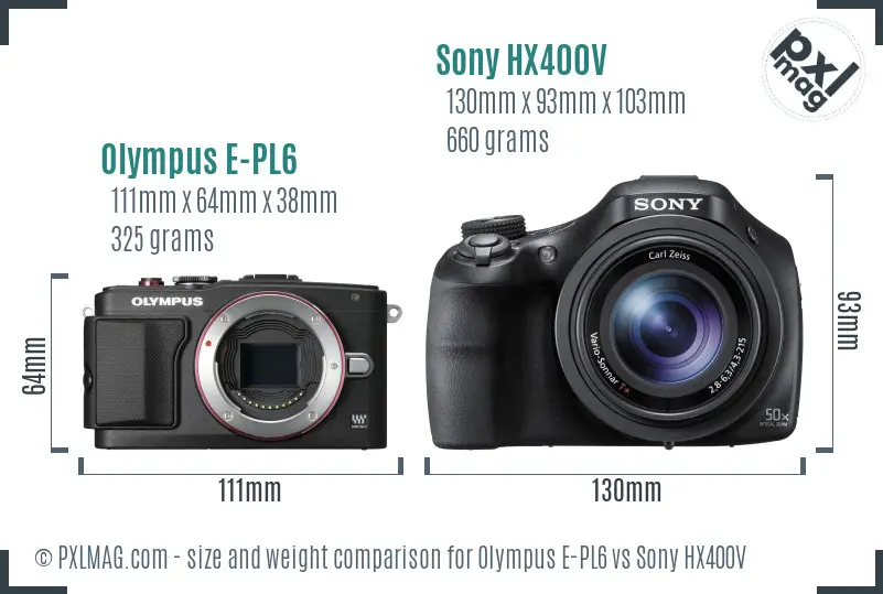 Olympus E-PL6 vs Sony HX400V size comparison