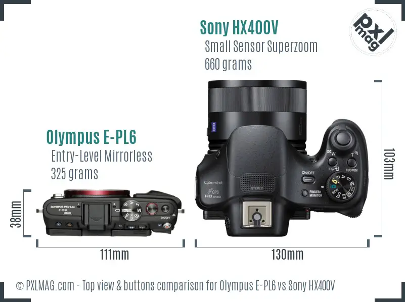 Olympus E-PL6 vs Sony HX400V top view buttons comparison