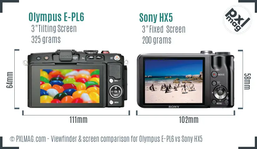 Olympus E-PL6 vs Sony HX5 Screen and Viewfinder comparison