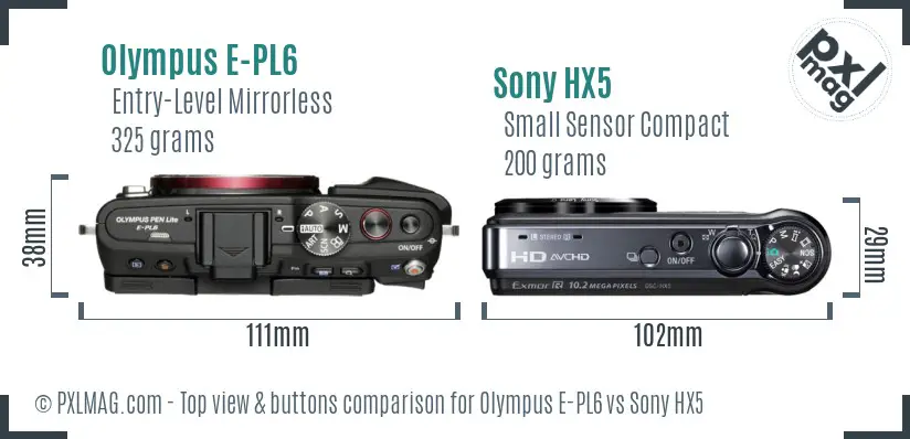 Olympus E-PL6 vs Sony HX5 top view buttons comparison