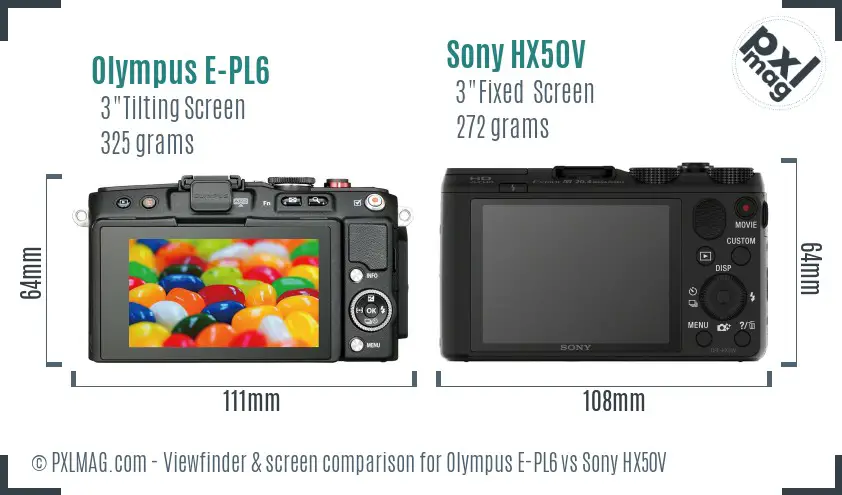 Olympus E-PL6 vs Sony HX50V Screen and Viewfinder comparison