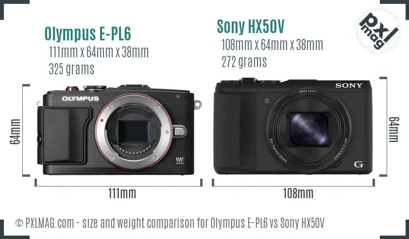 Olympus E-PL6 vs Sony HX50V size comparison