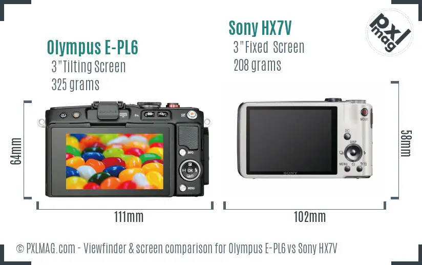 Olympus E-PL6 vs Sony HX7V Screen and Viewfinder comparison
