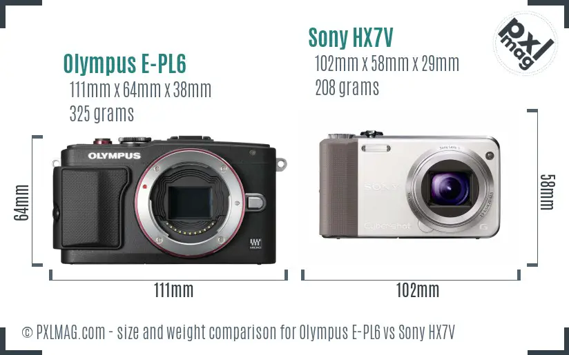 Olympus E-PL6 vs Sony HX7V size comparison