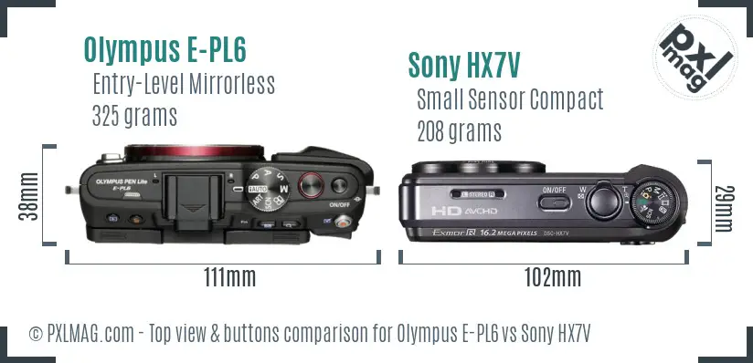 Olympus E-PL6 vs Sony HX7V top view buttons comparison
