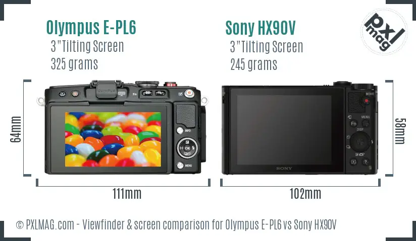 Olympus E-PL6 vs Sony HX90V Screen and Viewfinder comparison