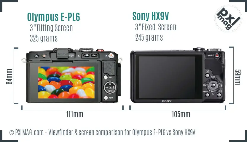 Olympus E-PL6 vs Sony HX9V Screen and Viewfinder comparison