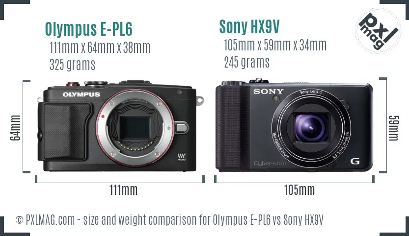 Olympus E-PL6 vs Sony HX9V size comparison