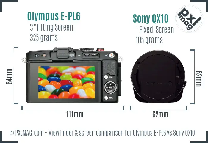 Olympus E-PL6 vs Sony QX10 Screen and Viewfinder comparison