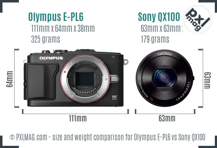 Olympus E-PL6 vs Sony QX100 size comparison Olympus E-PL6 vs Sony QX100 size comparison