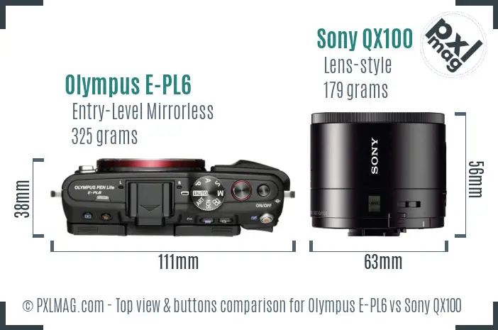 Olympus E-PL6 vs Sony QX100 top view buttons comparison Olympus E-PL6 vs Sony QX100 top view buttons comparison