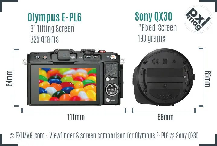 Olympus E-PL6 vs Sony QX30 Screen and Viewfinder comparison