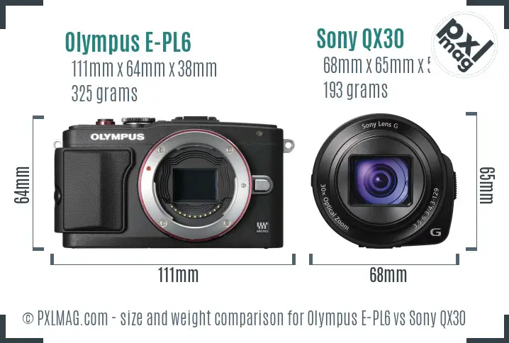 Olympus E-PL6 vs Sony QX30 size comparison