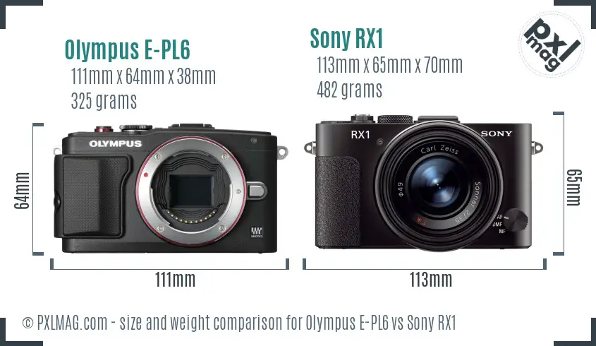 Olympus E-PL6 vs Sony RX1 size comparison