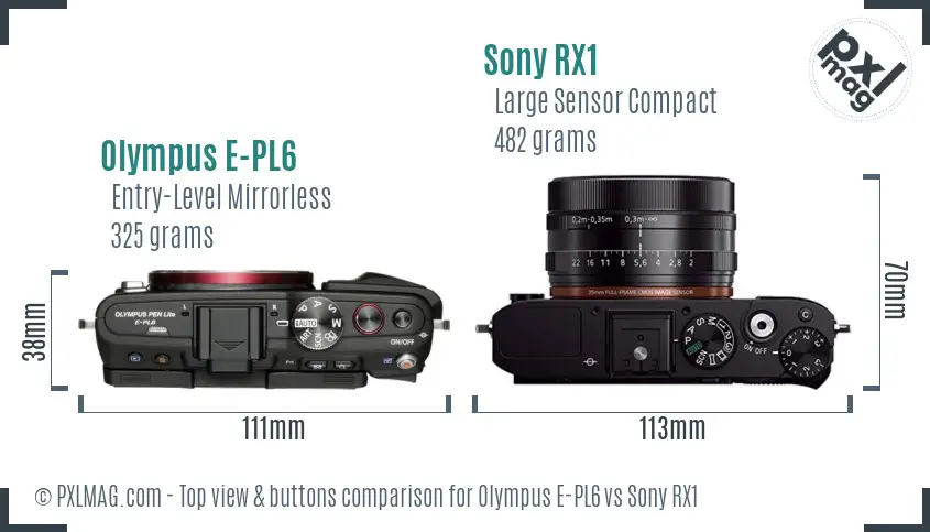Olympus E-PL6 vs Sony RX1 top view buttons comparison