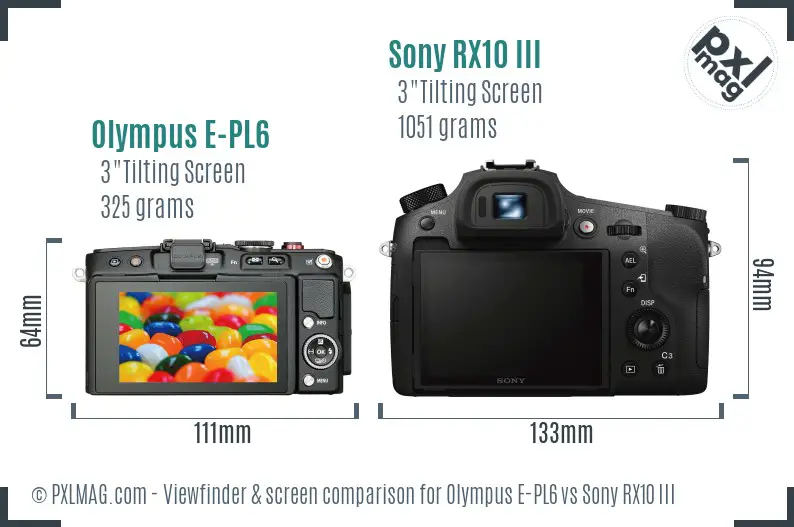 Olympus E-PL6 vs Sony RX10 III Screen and Viewfinder comparison