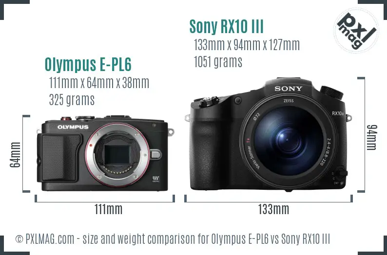Olympus E-PL6 vs Sony RX10 III size comparison