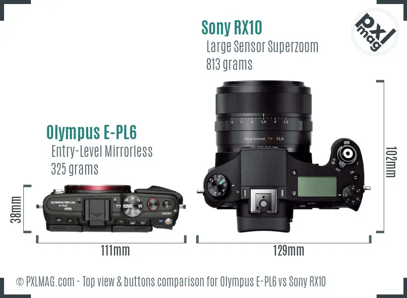 Olympus E-PL6 vs Sony RX10 top view buttons comparison