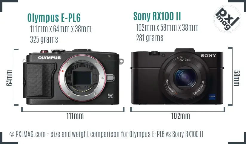 Olympus E-PL6 vs Sony RX100 II size comparison
