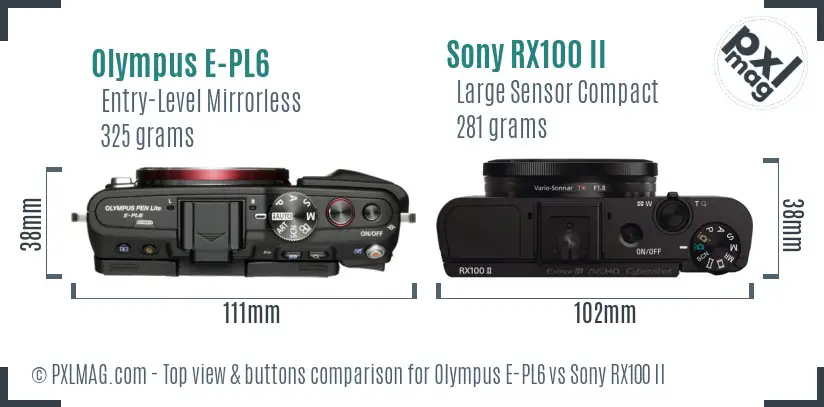Olympus E-PL6 vs Sony RX100 II top view buttons comparison