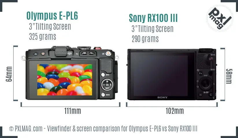 Olympus E-PL6 vs Sony RX100 III Screen and Viewfinder comparison