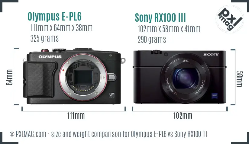 Olympus E-PL6 vs Sony RX100 III size comparison