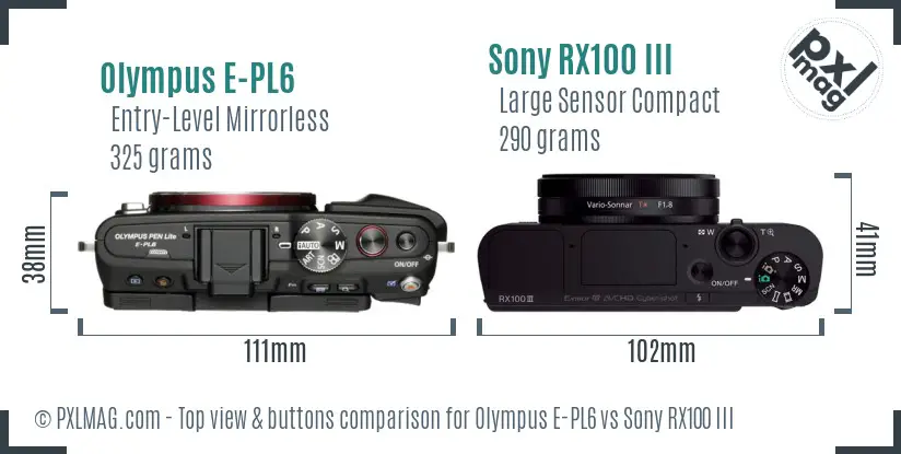 Olympus E-PL6 vs Sony RX100 III top view buttons comparison