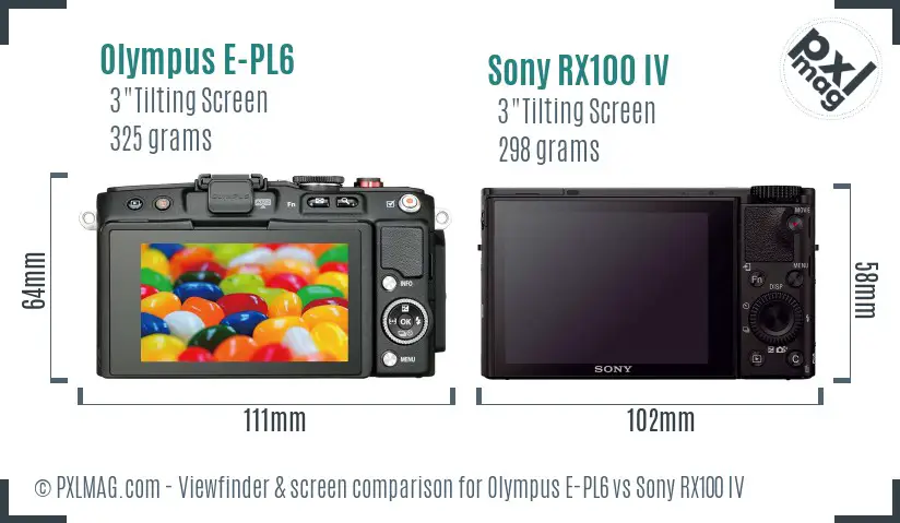 Olympus E-PL6 vs Sony RX100 IV Screen and Viewfinder comparison