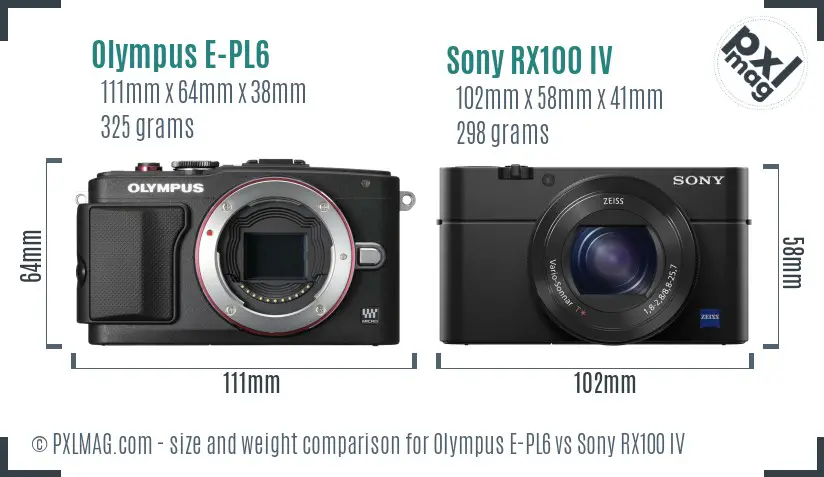 Olympus E-PL6 vs Sony RX100 IV size comparison