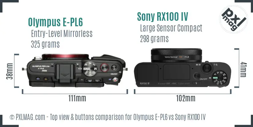 Olympus E-PL6 vs Sony RX100 IV top view buttons comparison