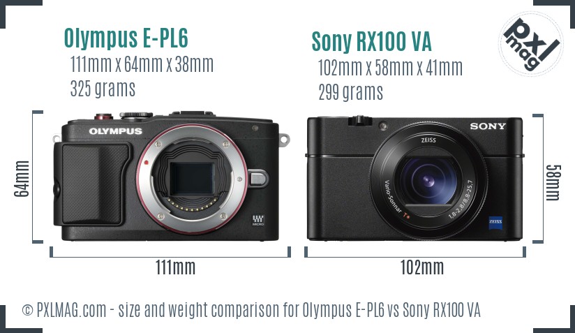 Olympus E-PL6 vs Sony RX100 VA size comparison
