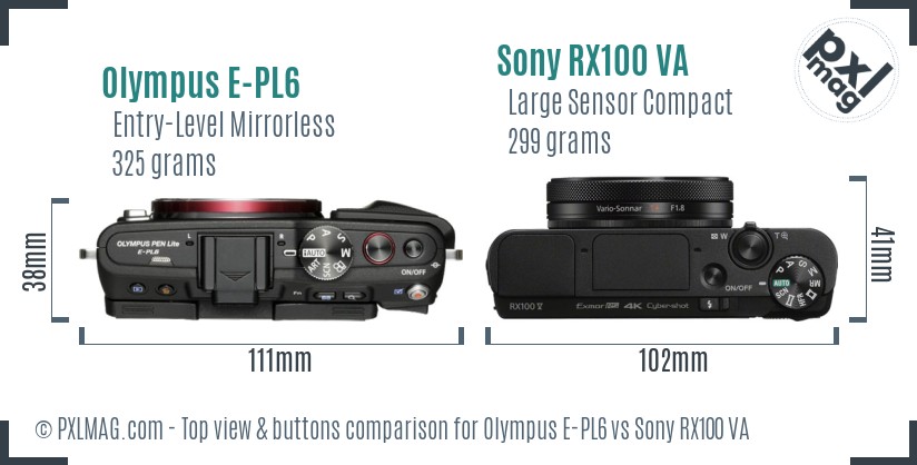 Olympus E-PL6 vs Sony RX100 VA top view buttons comparison