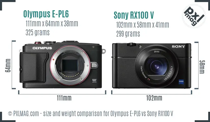 Olympus E-PL6 vs Sony RX100 V size comparison