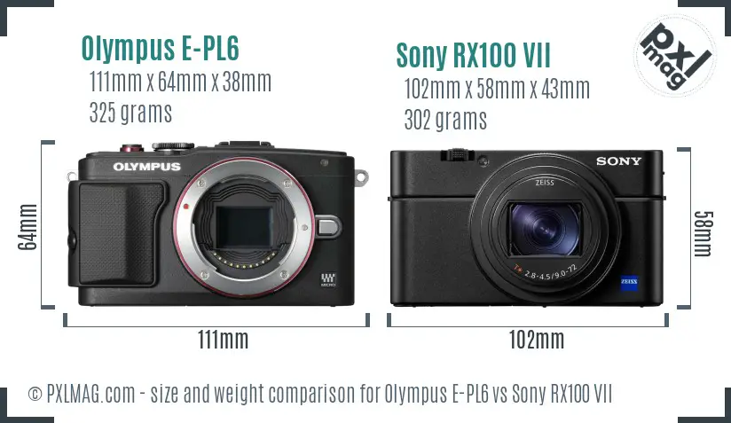Olympus E-PL6 vs Sony RX100 VII size comparison Olympus E-PL6 vs Sony RX100 VII size comparison