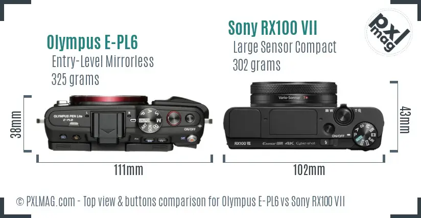 Olympus E-PL6 vs Sony RX100 VII top view buttons comparison Olympus E-PL6 vs Sony RX100 VII top view buttons comparison