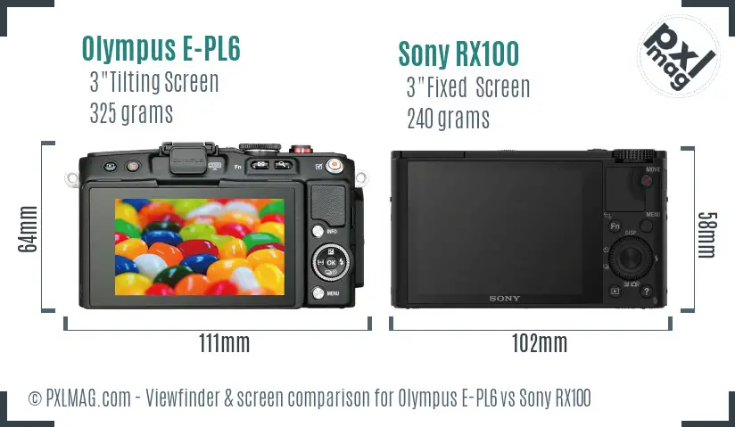 Olympus E-PL6 vs Sony RX100 Screen and Viewfinder comparison