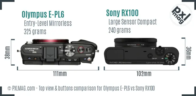 Olympus E-PL6 vs Sony RX100 top view buttons comparison