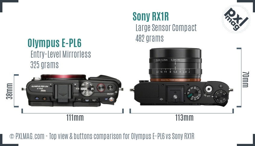Olympus E-PL6 vs Sony RX1R top view buttons comparison